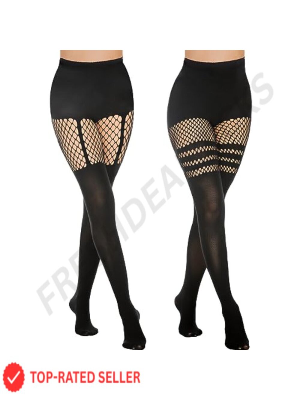 MANZI Faux Thigh High Tights Mock Suspender Pantyhose Goth Fishnets